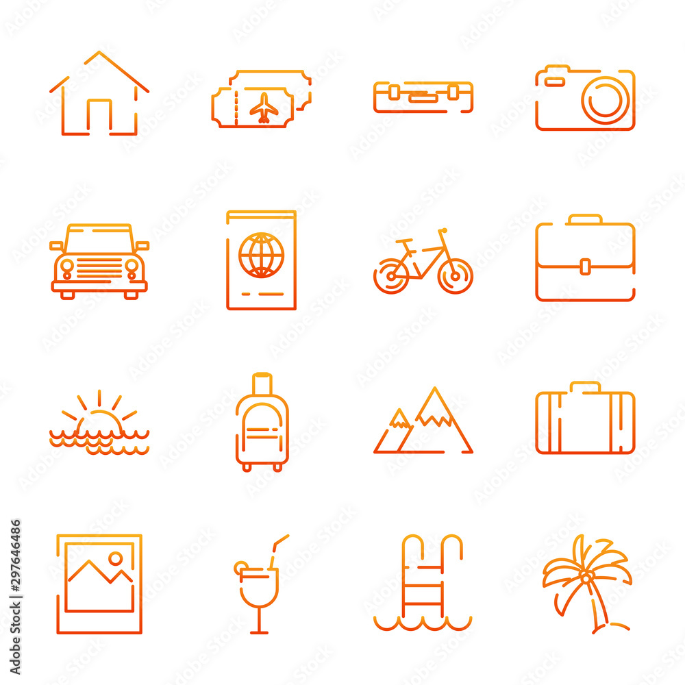 Aufkleber tour and travel set icon template color editable. simple pack of travel symbol vector sign isolated 