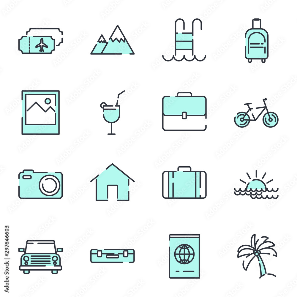 Aufkleber tour and travel set icon template color editable. simple pack of travel symbol vector sign isolated 