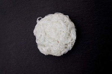 Japanese healthy food ingredient Shirataki noodles (Konjac).
