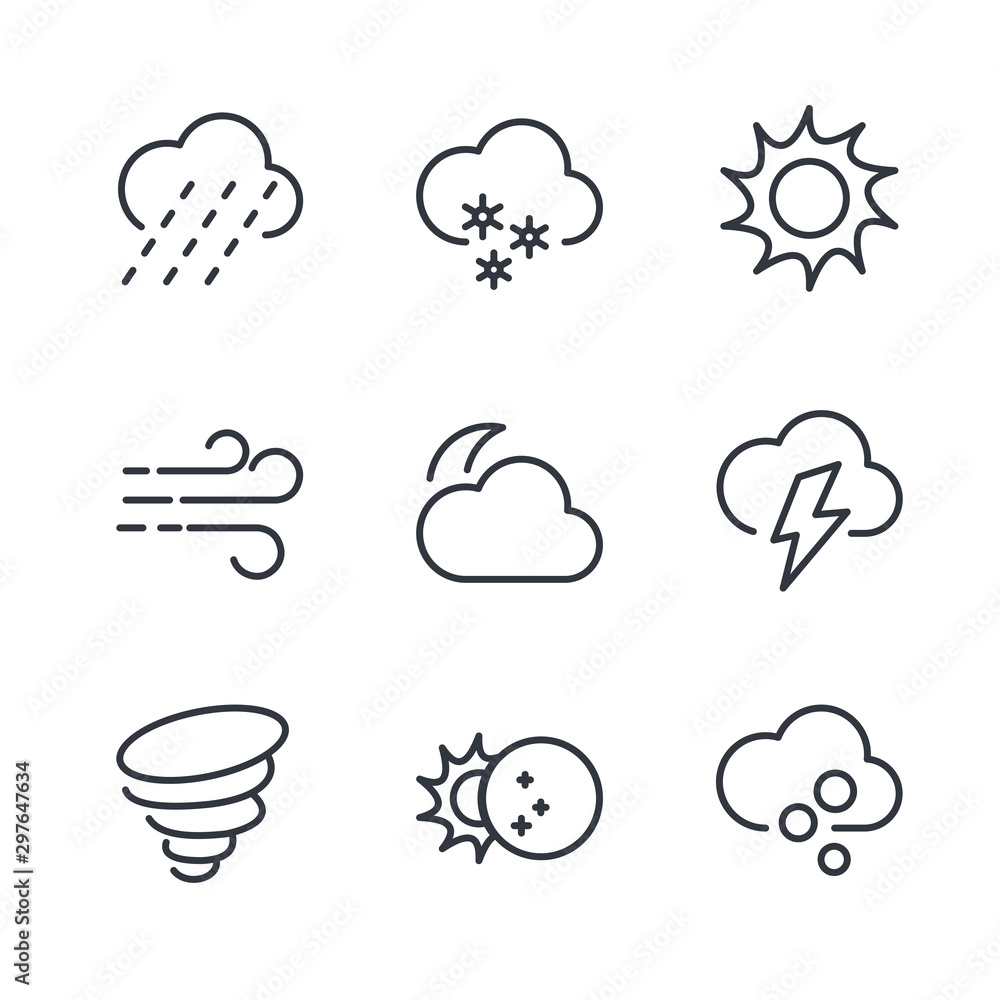Leinwandbilder weather line icon template color editable. wind, blizzard, sun, rain and more vector illustration fo