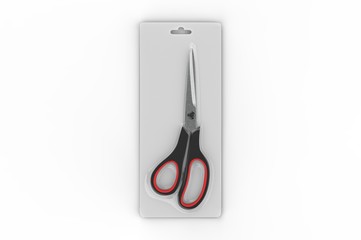 Blank Heat seal plastic scissors packaging for branding. 3d render illustration.