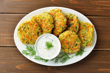 Diet vegetable cutlet from  zucchini, carrot, herbs