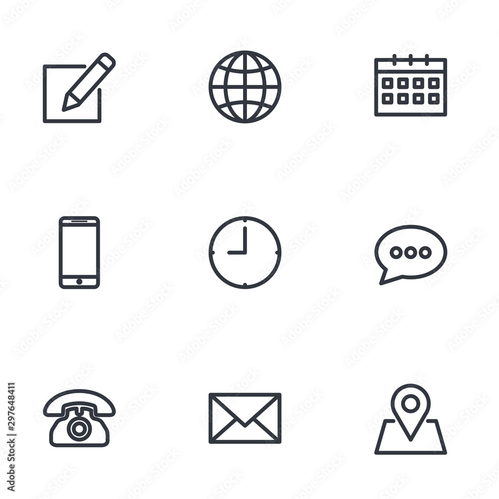Poster Web icon set. Contact us icons template color editable. web pack symbol vector sign isolated on white background for computer. website and mobile apps