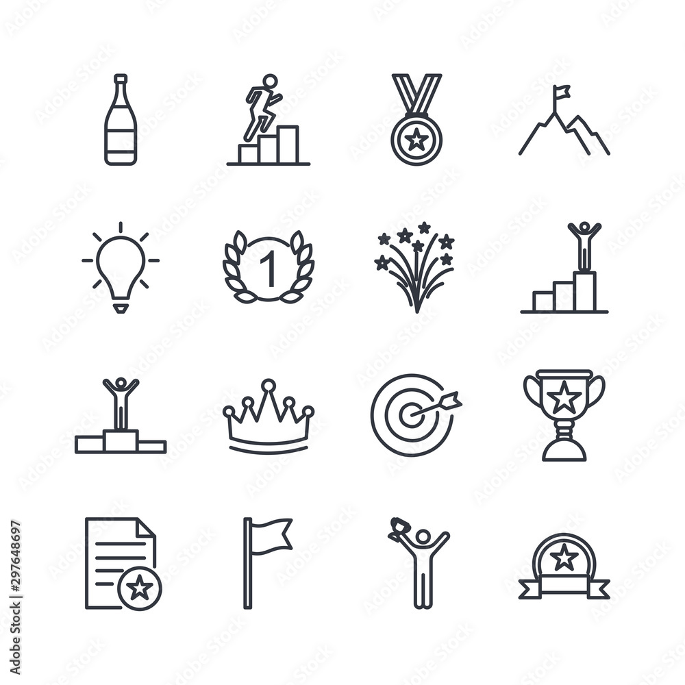 Poster success related vector line icons template color editable. contains such symbol as ribbon, winner, r