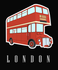 Double decker bus from England. Website, icon, postcards, place for text.