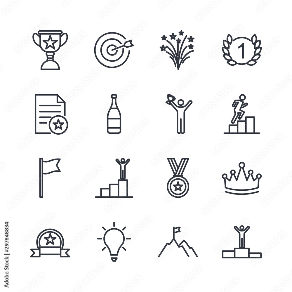 Poster success related vector line icons template color editable. contains such symbol as ribbon, winner, r