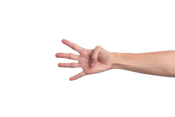Hand gesture showing number four isolated over the white background.