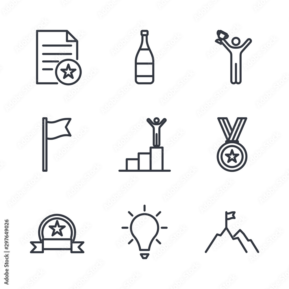 Poster success related vector line icons template color editable. contains such symbol as ribbon, winner, r