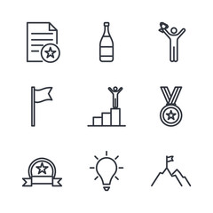 Success Related Vector Line Icons template color editable. Contains such Symbol as Ribbon, Winner, Reward and more on white background illustration for graphic and web design.