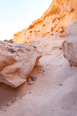 Smooth sandstone walls of Barranco de los Enamorados. Fuerteventura Canary Islands