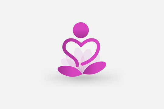 Logo yoga man flower love heart line art icon vector web image design