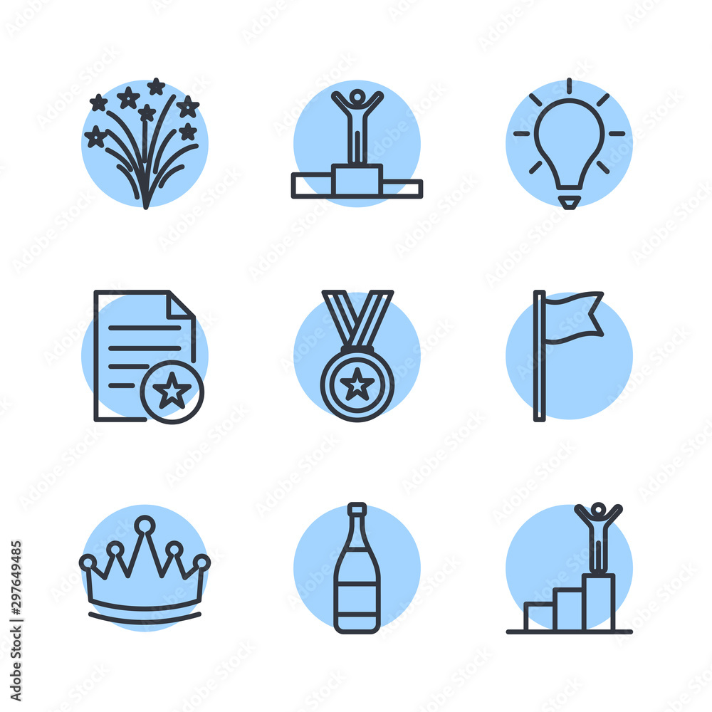 Poster success related vector line icons template color editable. contains such symbol as ribbon, winner, r