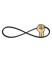 unendlich rebellion aufstand protest faust hand halten endlos ewig grenzenlos ohne ende symbol zeichen schleife design cool für immer liebe zusammen paar verbunden clipart