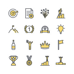 Success Related Vector Line Icons template color editable. Contains such Symbol as Ribbon, Winner, Reward and more on white background illustration for graphic and web design.