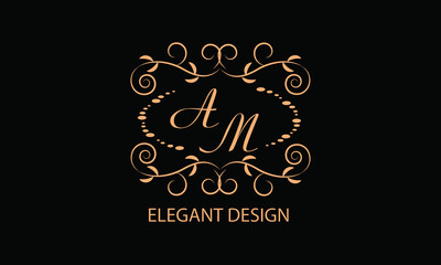  Elegant floral monogram design template for one or two letters. Wedding monogram. Calligraphic elegant ornament. Business sign, monogram identity for restaurant, boutique, hotel, heraldry, jewelry