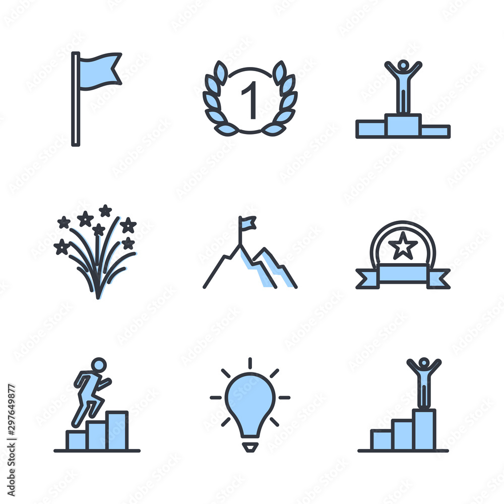 Poster success related vector line icons template color editable. contains such symbol as ribbon, winner, r