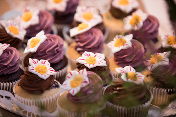 Muffins mit Creme-Haube und schönem Blumen-Dekor
