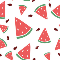 watermelon, watermelon seeds seamless pattern on white background. For printing on fabric, print.