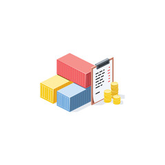 Fototapeta premium Containers, shipping costs money coins, Declaration. Vector 3d isometric, color web icon, new flat style. Creative illustration design, idea for infographics.