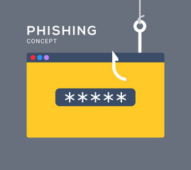 Data phishing hacking online. Scam envelope concept. Computer data fishing hack crime