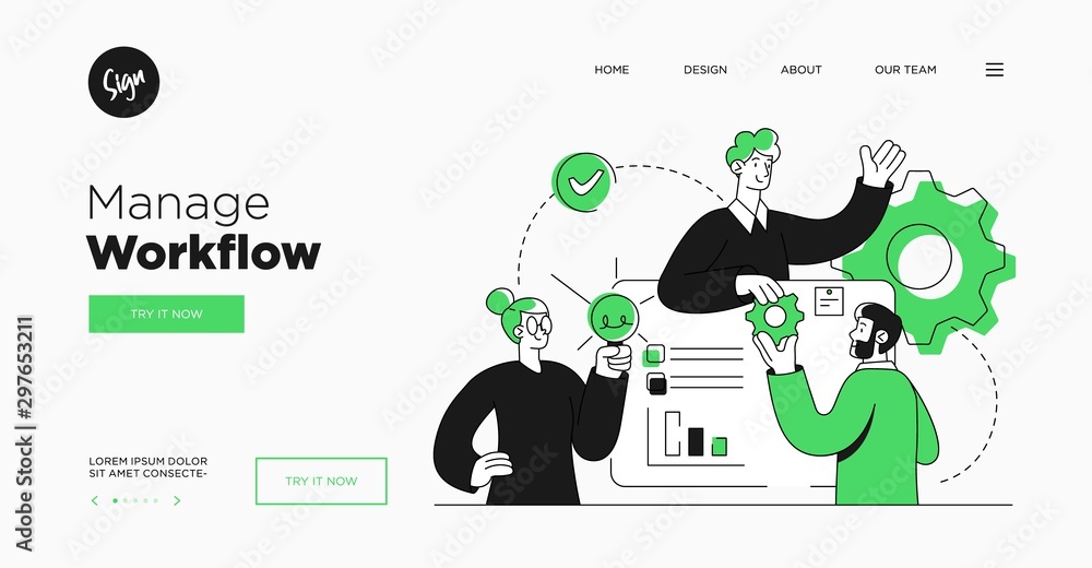 Poster presentation slide template or landing page website design. business concept illustrations. modern f