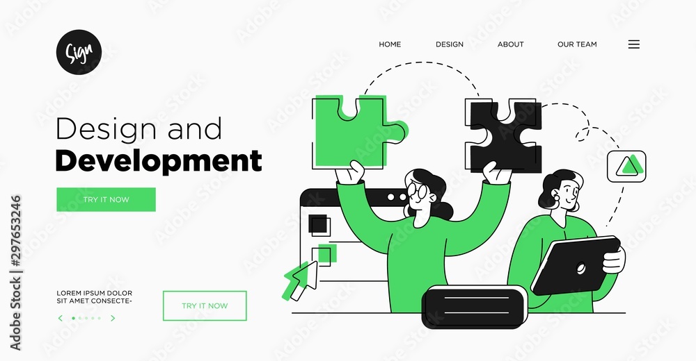 Poster presentation slide template or landing page website design. business concept illustrations. modern f
