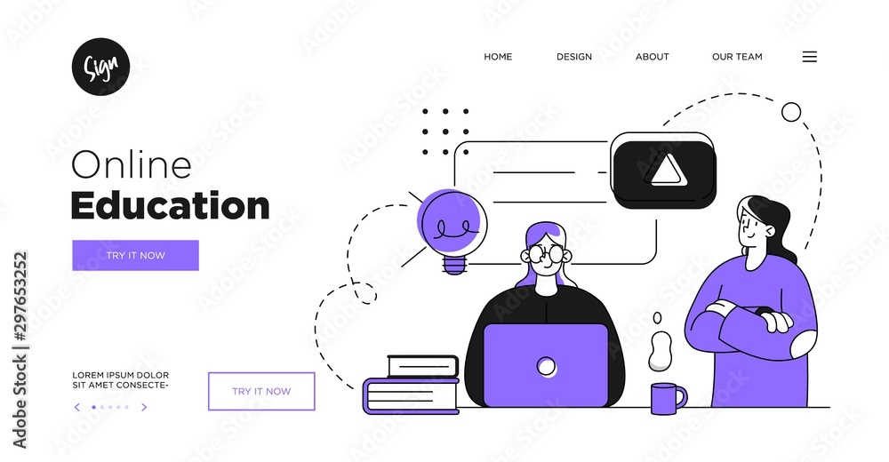 Poster presentation slide template or landing page website design. business concept illustrations. modern f