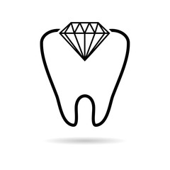 Tooth sign, logo for a dental clinic or office, tooth and a diamond, conceptual illustration.