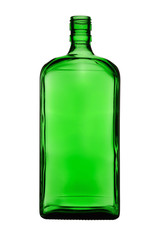 Empty green glass beverage bottle. Isolated on white background