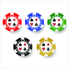 Casino gamble chips with card suits vector various colors