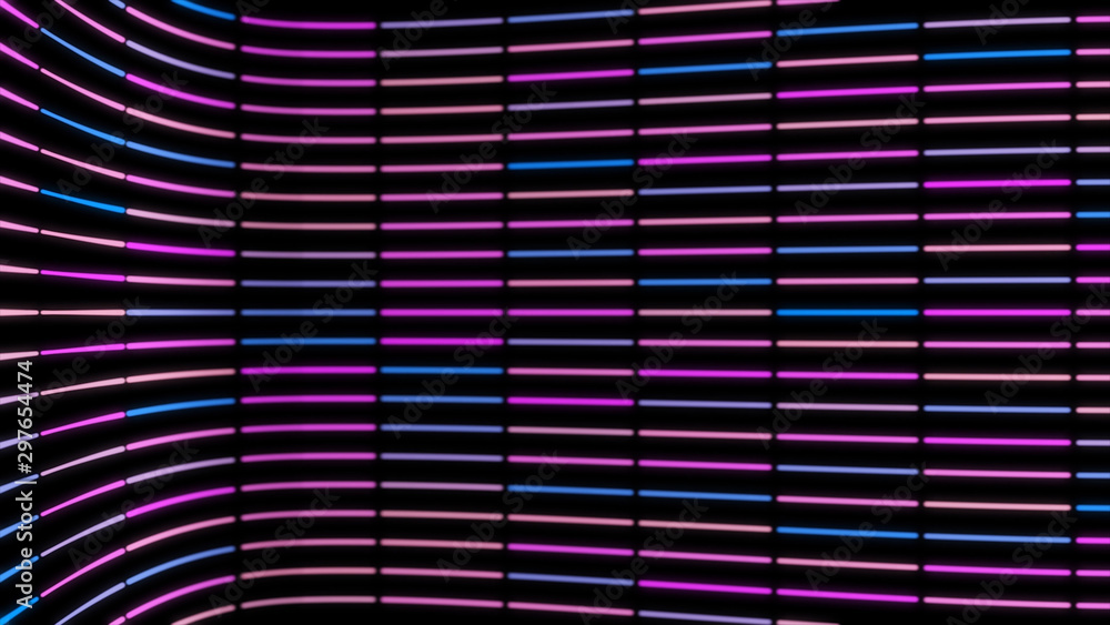Poster abstract colorful futuristic geometric stripes pattern in fast motion on black background, seamless 