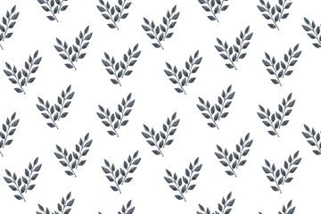 Dark-grey watercolor fancy leaves repeat pattern, floral composition