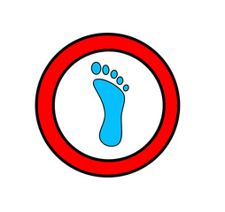 Attention sign. Red circle with silhouette of feet print. Do not step here, vector illustration isolated on white background.