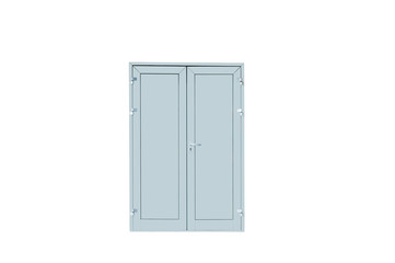 Metallic gray door. White isolate. Service entrance to the building.