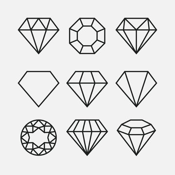 Diamond line gem icon. Vector crystal value outline stone brilliant, luxury flat icon set