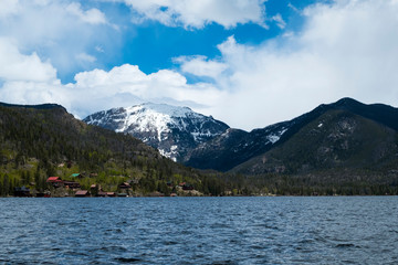 Snowy mountain by the lake