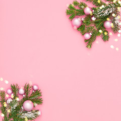 Christmas ornaments bokeh lights decoration pink background