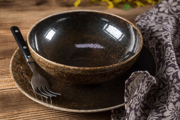 Empty brown bowl.