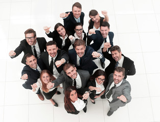 concept of success. numerous triumphant business team