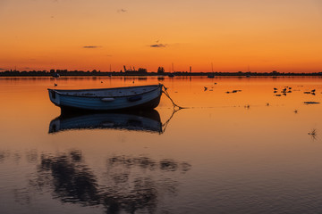 boat at sunset