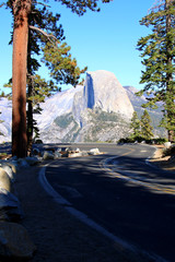 Glacier Point, an overlook with a commanding view of Yosemite Valley, Half Dome, and the High Sierra is located 30 miles (one hour) from Yosemite Valley