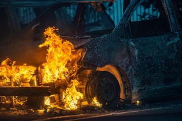 car on fire burning