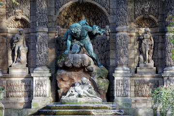 Fototapeta na wymiar Paris, France - October 12, 2019 : The Medici Fountain, fontaine Medicis, is a monumental fountain in the Jardin du Luxembourg in the 6th arrondissement in Paris