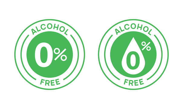 Non alcoholic round icon stamp. Zero alcohol sign seal. Alcohol free emblem mark label