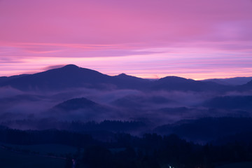 Purple foggy mountain