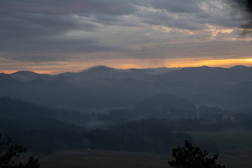 Foggy morning with dawn