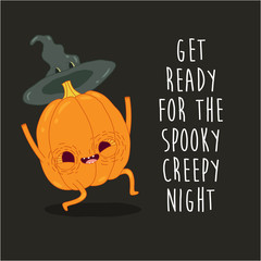 Funny pumpkins wish you a happy halloween. Vector graphics.