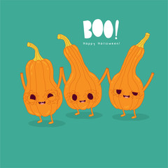 Funny pumpkins wish you a happy halloween. Vector graphics.
