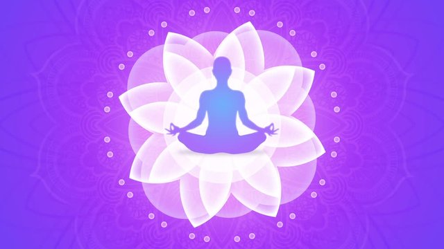 Yoga meditation at the purple background