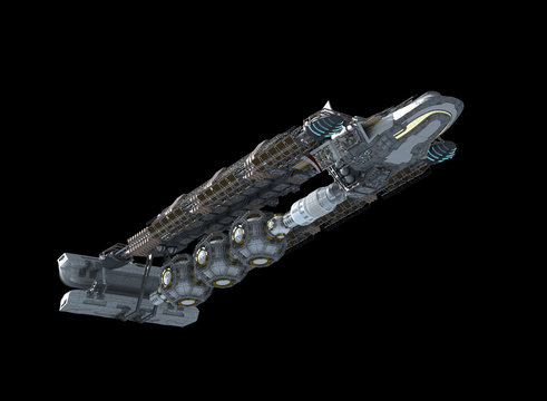 3D highly detailed alien spaceship for futuristic deep space travel or science fiction backgrounds with the clipping path included in the illustration.